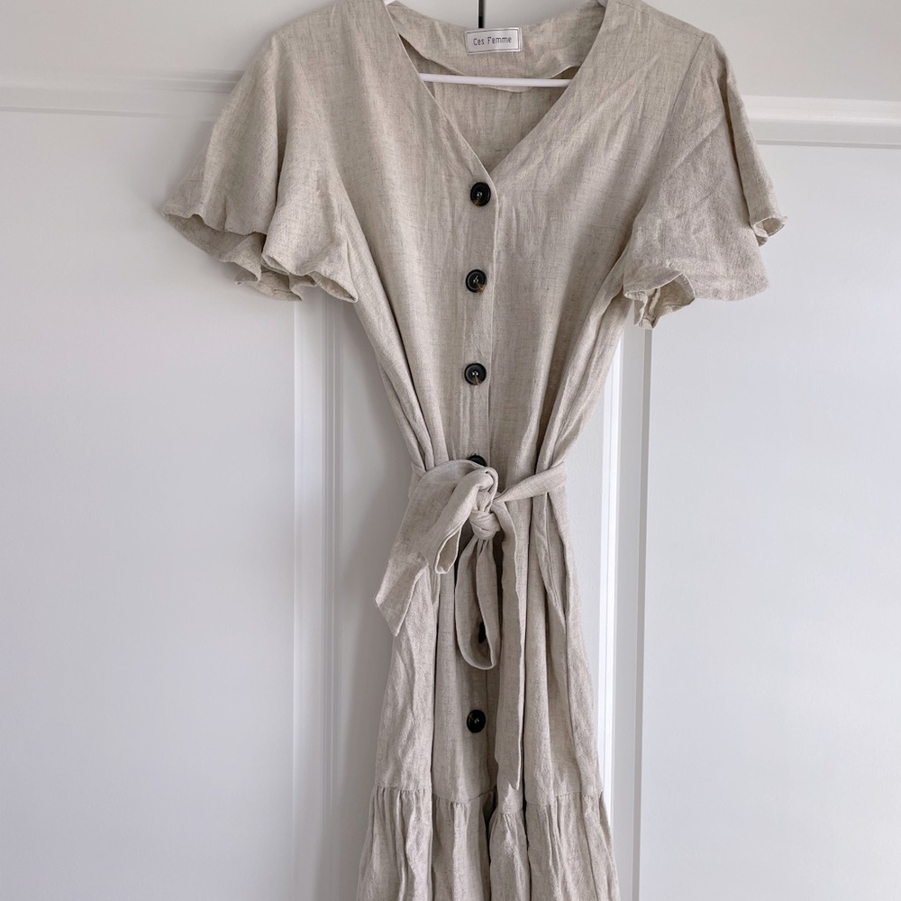 Ces Femme cream button tie dress